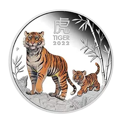 xiaomin Monedas conmemorativas del año 2022 del Tigre - Monedas del Zodiaco de la Suerte, Moneda de Recuerdo con patrón de Isabel II, Regalo Memorable para familias y Amigos Cover
