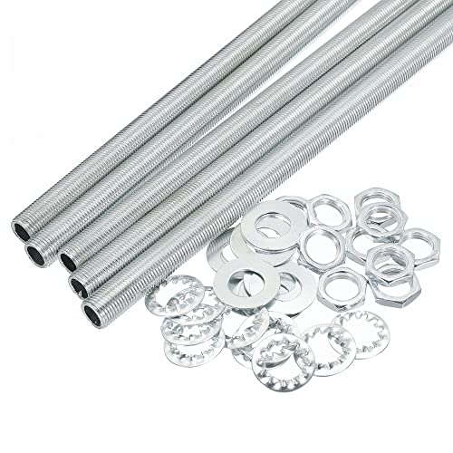 sourcing map 30cm Tige Filetée Creuse pour Lampe Trousse avec Encoches Écrous Rondelles 1/8IP Filetage Fixations Assortiment pour Luminaire éclairage...