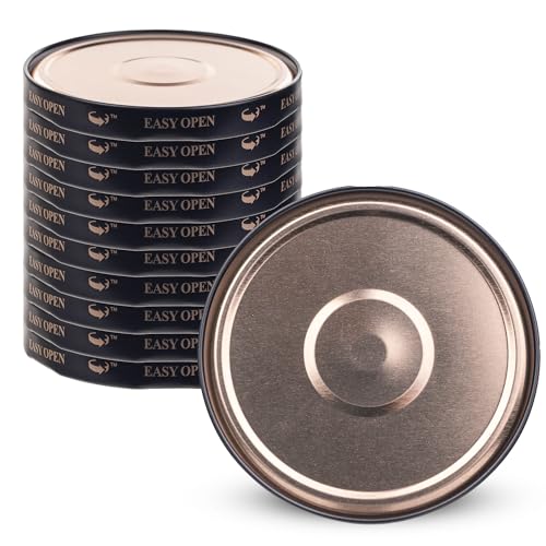 KADAX Juego de tapas de rosca de 82 mm, tapas de repuesto de metal para tarros Mason, 6 tapas de dientes de bloqueo para tarros y tarros Mason (negro/dorado, paquete de 10)