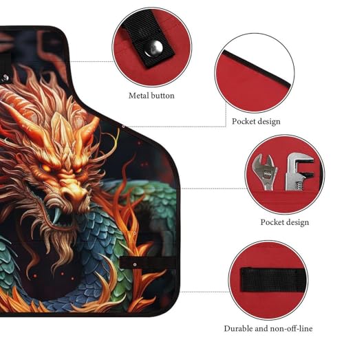 Delantal de trabajo con diseño dragón chino y bolsillos miniatura 3