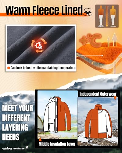 Outdoor Ventures Men's Softshell Jacket Waterproof Fleece Lined Rain Shell Jacket Lightweight Windbreaker for Hiking Travel4