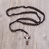 Holibanna Unisex Wooden Cross Necklace with Beaded Chain Vintage Style Rosary Beads for Casual Wear Religious Occasions and Special Events Coffee Color #5