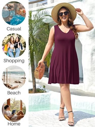 Image of BELAROI Women Casual Summer Beach Dresses Plus Size Sundress V Neck Pockets Swing Tank Dress Cover Ups
