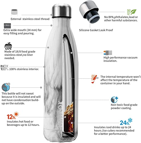 Image of BJPKPK 25oz Insulated Water Bottles Stainless Steel, Sports Water Bottles Keep Cold for 24 Hours and Hot for 12 Hours, BPA Free,White Birch