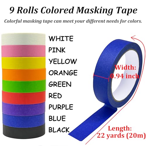 Smaringwing BLUE PAINTERS TAPE-9 COLOR Colored Masking Tape, Colored Tape, Premium Diy Arts & Crafts Tape (0.94In X 22Yds*9 Rolls), Kids Supplies thumb #1