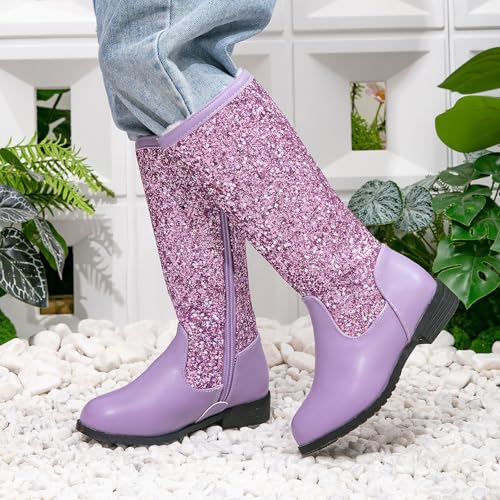 IWIHMIV Girls Long Boots Pull On Boots Round Toe Comfortable Soft Sole Mid Calf Plus Velvet Warm Booties for Kid3