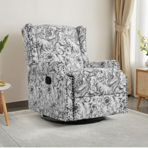 Image of Swivel Rocker Recliner Chair, 360 Swivel Wingback Recliner Chairs for Adults, Upholstered Glider Rocking Chair with High Back, Deep Seat for Living Romm Bedroom, Rococo Black