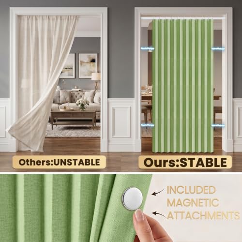 Image of AJAZZ Blackout Magnetic Door Curtain Accordion Doors Interior Folding Closet Door Curtain Invisible Applicable Bedroom Room Living Room Doorway(Green 42 inch W x 78 inch L 1 Panel