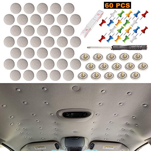 Car Roof Headliner Repair Button 60 pcs, Auto Roof Snap Rivets Retainer Design for Car Roof Flannelette Fixed, with Installation Tool, Fit All Cars