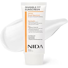 NIDA Invisible Fit Sunscreen SPF 50 Broad Spectrum UV-A/UV-B Protection | No White Cast, Low Irritation, Hydrating Lotion-like Lightweight Glow Sunscreen for All Skin Types | 1.69 fl. oz., 50ml