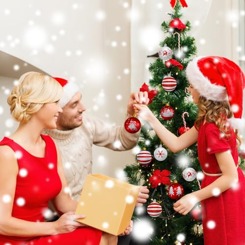 Miniatura 7 de Arbolisse Bolas Arbol De Navidad Blancas Y Rojas Adornos Arbol Navidad, 16 Pcs Bolas De Navidad, Decoracion Arbol Navidad, Bolas Plástico De 6 Cm Con Gancho, 7 Tipos De Modelos