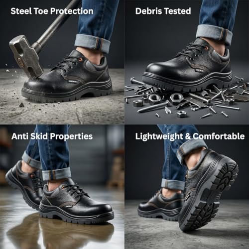 Image of Contablue W202 Special Edition Men's Sporty Safety Shoe, Black Tango Leather, Steel Toe Shock Resistant Shoe, Chemical & Oil Resistant Shoes, ISI Marked with is:15298 with CE Certified