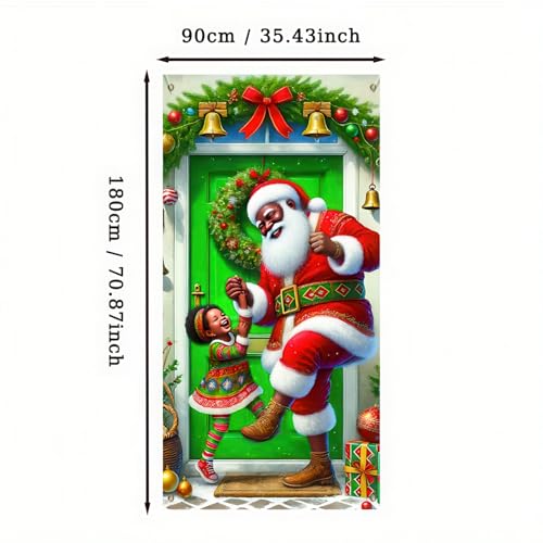 Image of BlissYard Holiday Door Cover Santa 35x71 Inch Polyester