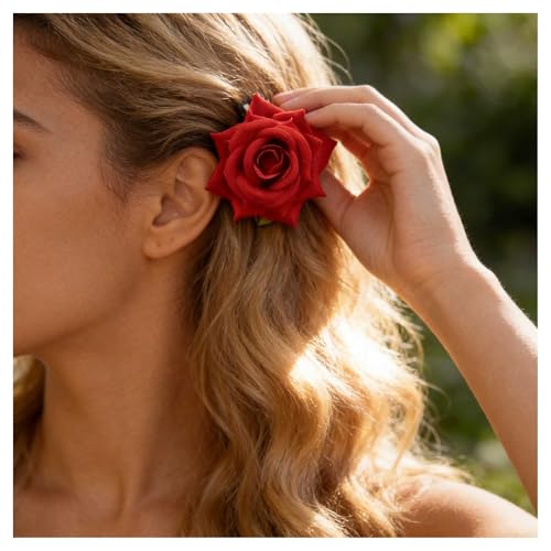Inilbran Boho Rosa Roja Pasador Pinza De Pelo Vintage Rosa Pasador De Pelo Floral Flor Roja Pinza Lateral De Tela Flor Horquilla Boda Accesorios Para El Cabello De Novia Para Las Mujeres Tocado