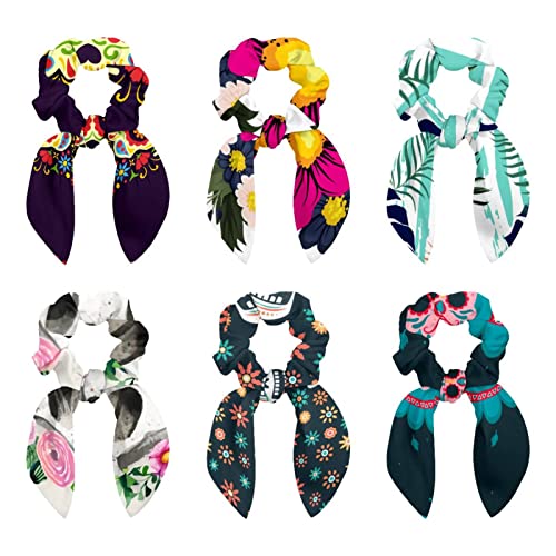 Chouchou à cheveux imprimé fleur lot de 6 élastique fille et femme queue de cheval