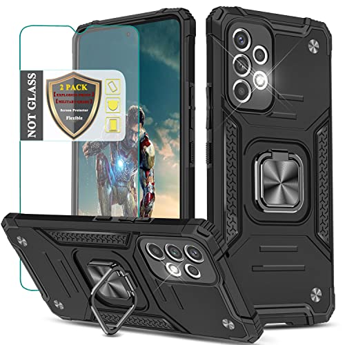 YmhxcY For Samsung Galaxy A53 5G Case,with HD Screen Protector,Armor Grade Cases with Rotating Holder Kickstand Non-Slip Hybrid Case For Samsung Galaxy A53 5G -Black