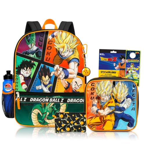Dragon Ball Z Backpack with Lunch Box for Boys + Accessories Bundle