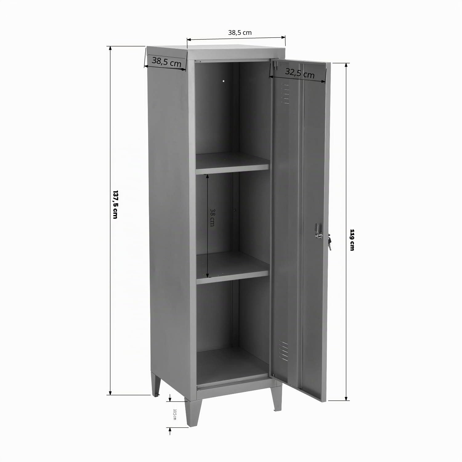 Furniture-R France métal avec casier, Armoire de Rangement au Sol pour Salon, Salle de Bain, Bureau, Gris, 138 x 38 x 38 cm
