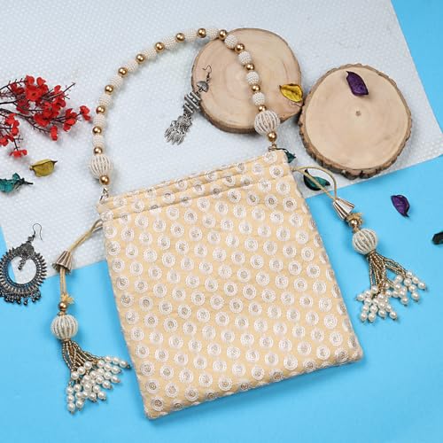 Image of LONGING TO BUY Indian Embroidered Pearl Potli Bag For Women, Sequence Design with Tassel, Wedding Potli Bags