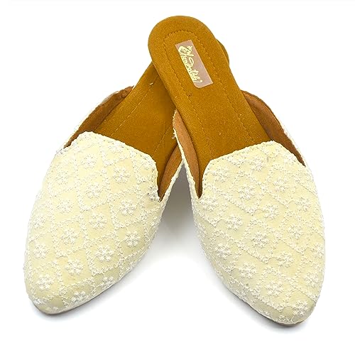 Chandrakala Chikankari Mojaris for Women Flats Punjabi Jutti (WF144-P)2