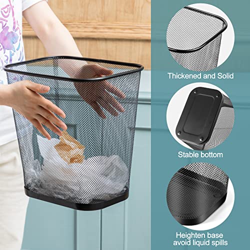 Image of Nuanchu 6 Pcs Mesh Square Trash Cans 4 Gallons Wire Wastebasket for Home Black Metal Office Garbage Cans Rectangular Trash Bin for Kitchen Bathroom Bedroom, 11.7 x 8.5 x 11.8 Inch (Black)