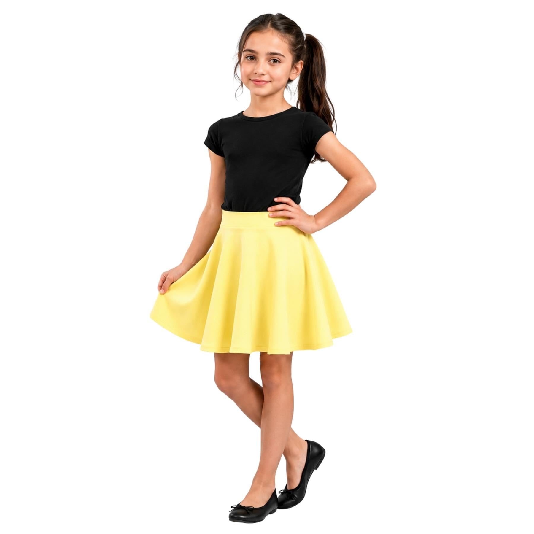 Confezione da 3 gonne estive a vita alta per bambine, lunghezza al ginocchio, minigonna svasata nera, per danza classica, casual, tinta unita, per uniforme scolastica, abbigliamento per