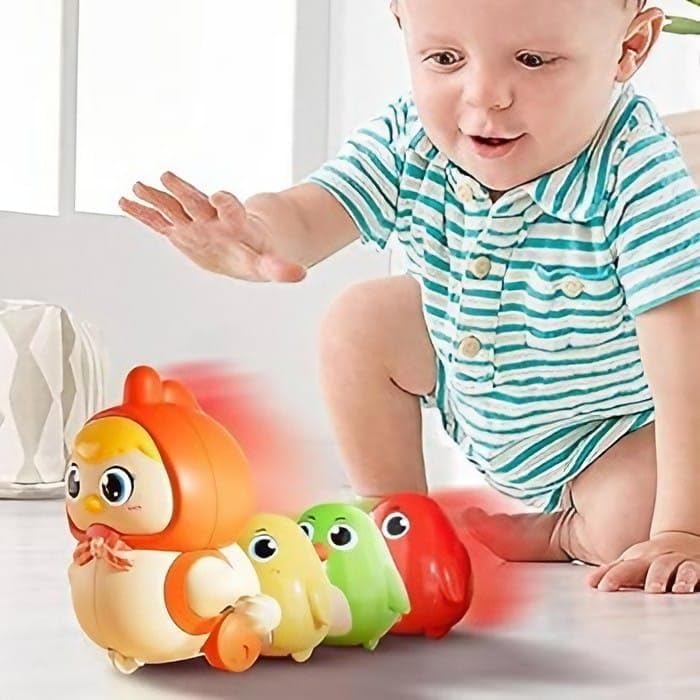 Image of Chicken Toy for Kids, Magnetic Hen with Chick, Wind-up Crawling Duck, Cute Walking Chicken Toy, Toddler Spring, Baby Crawling for Boys and Girls, Animal Wind up Toy Set (Orange)
