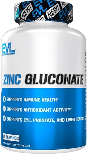 Evlution Nutrition Zinc Gluconate - Suplemento de salud inmunológica - Ojos + próstata + apoyo hepático - refuerzo antioxidante - 60 porciones
