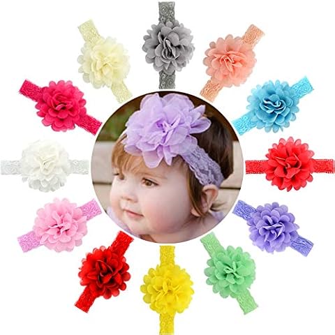 12pcs Baby Girls Headbands Chiffon Flower Lace Band Hair Accessories for Newborns Infants Toddlers Cover