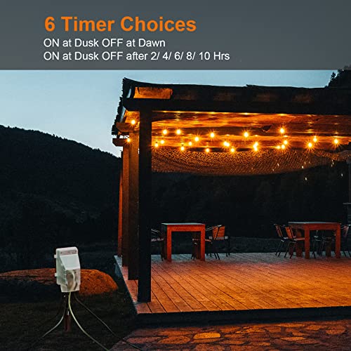 Suraielec Outdoor Power Stake Light Timer, Dusk To Dawn, 6 Electrical Outlet Power Strip Weatherproof, 6Ft Extension Cord Multiple Outlet For Patio Lights, Sprinkler, Garden, Yard #TOP2