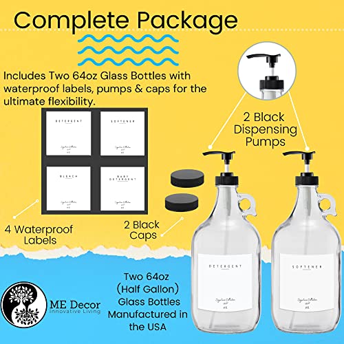 Laundry Detergent Dispenser For Laundry Room - Two Half Gallon Glass Jugs For Fabric Softener Dispenser, Liquid Laundry Soap Dispenser And Bleach - 64 Oz. Black Commercial Liquid Pump Dispenser #TOP1