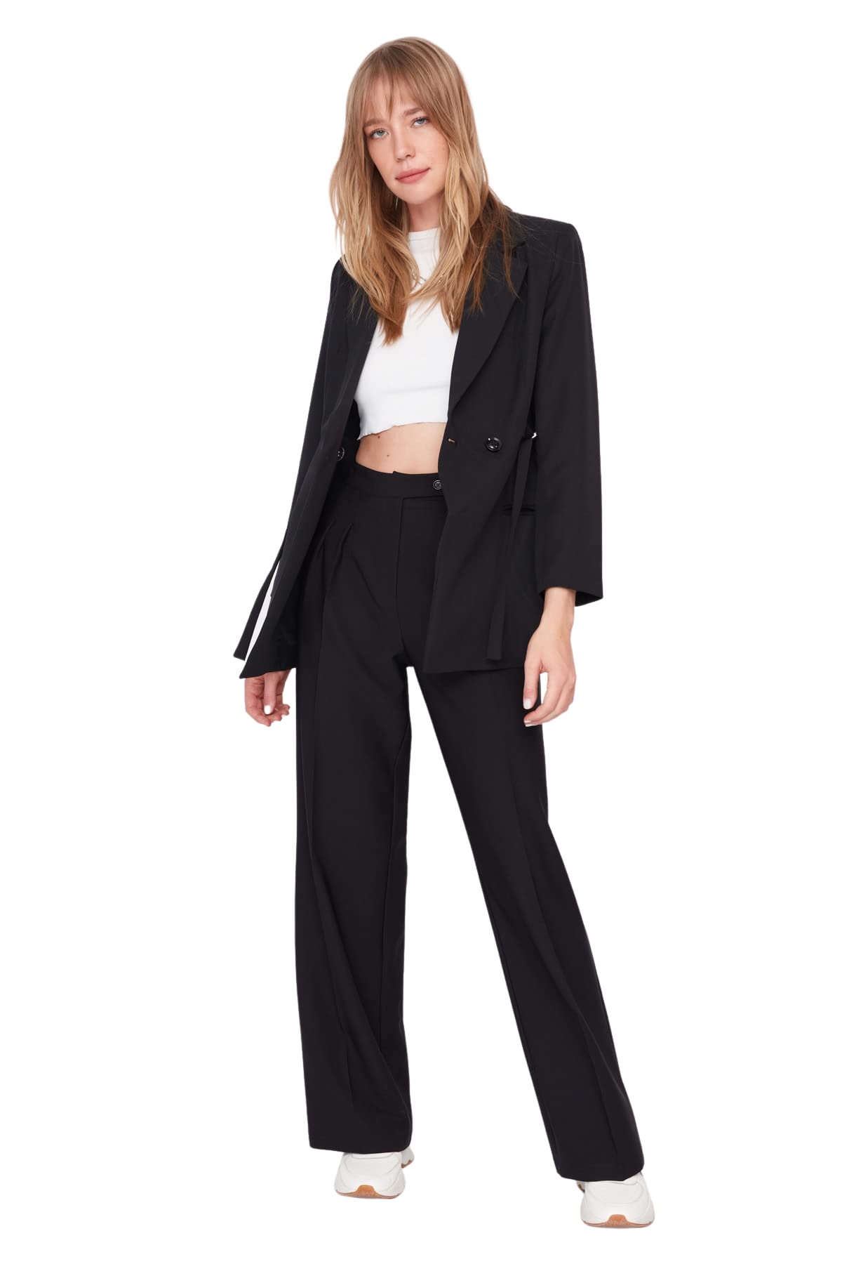 Trendyol Women Regular Waist Wide Leg Wide Leg Trousers Schwarz