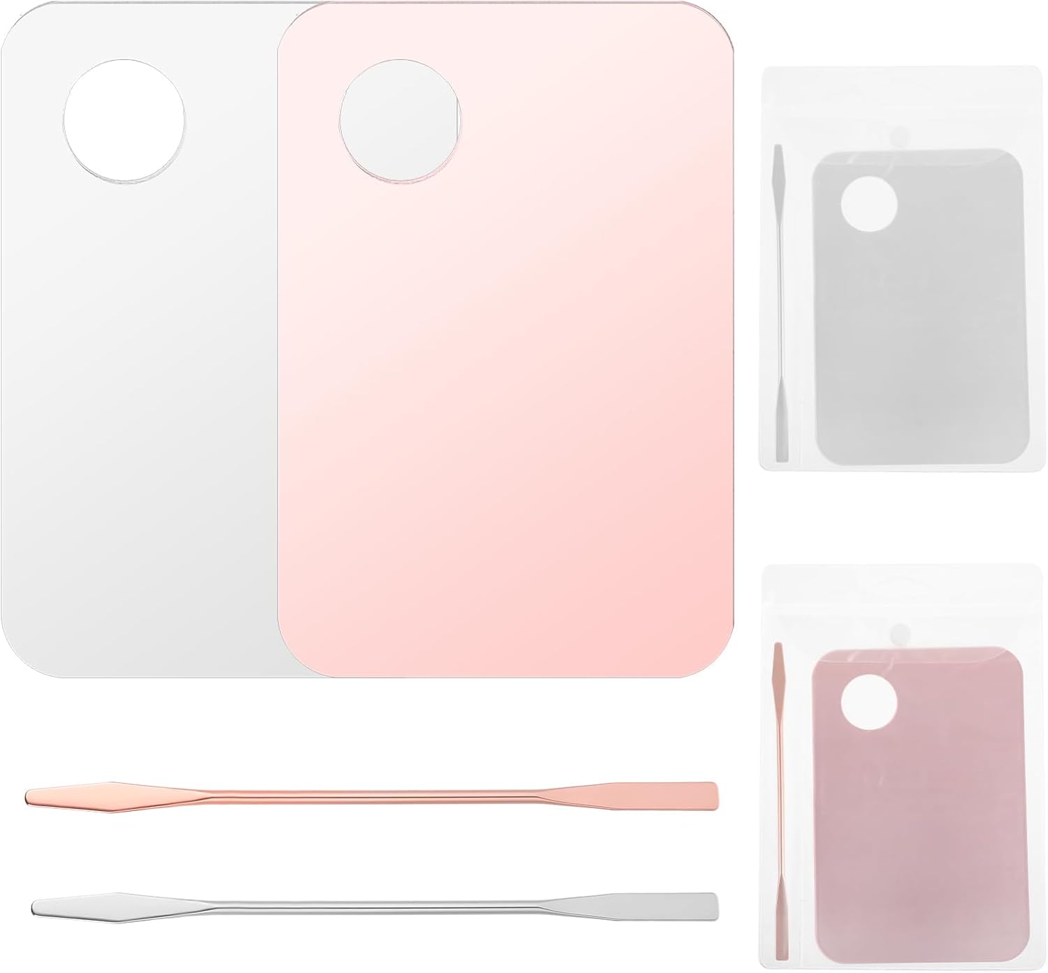 4 stuks make-up mengpalet, cosmetisch mengpalet met spatel, acryl make-up palet, kleurenmengpalet, mixing gereedschap voor foundation, concealer, nailart (transparant + roze)