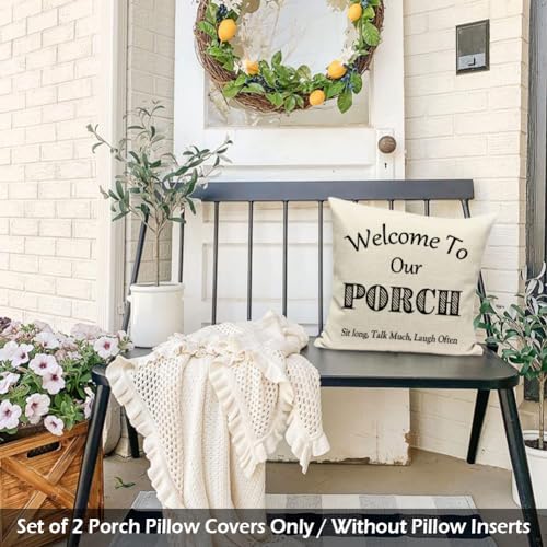 Jojogogo JG-PORCHHAPPYPLACE1818-2P Welcome To Our Porch Outdoor Pillow Covers Waterproof 18X18 Set Of 2, Decorative Farmhouse Outdoor Throw Pillows 18 X 18 thumb #6