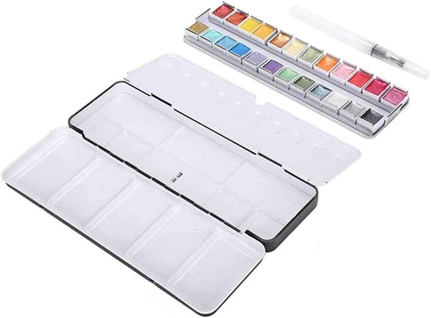 Watercolor Pigment 24 Color Solid Paint Set with Brush Beginners Artists
