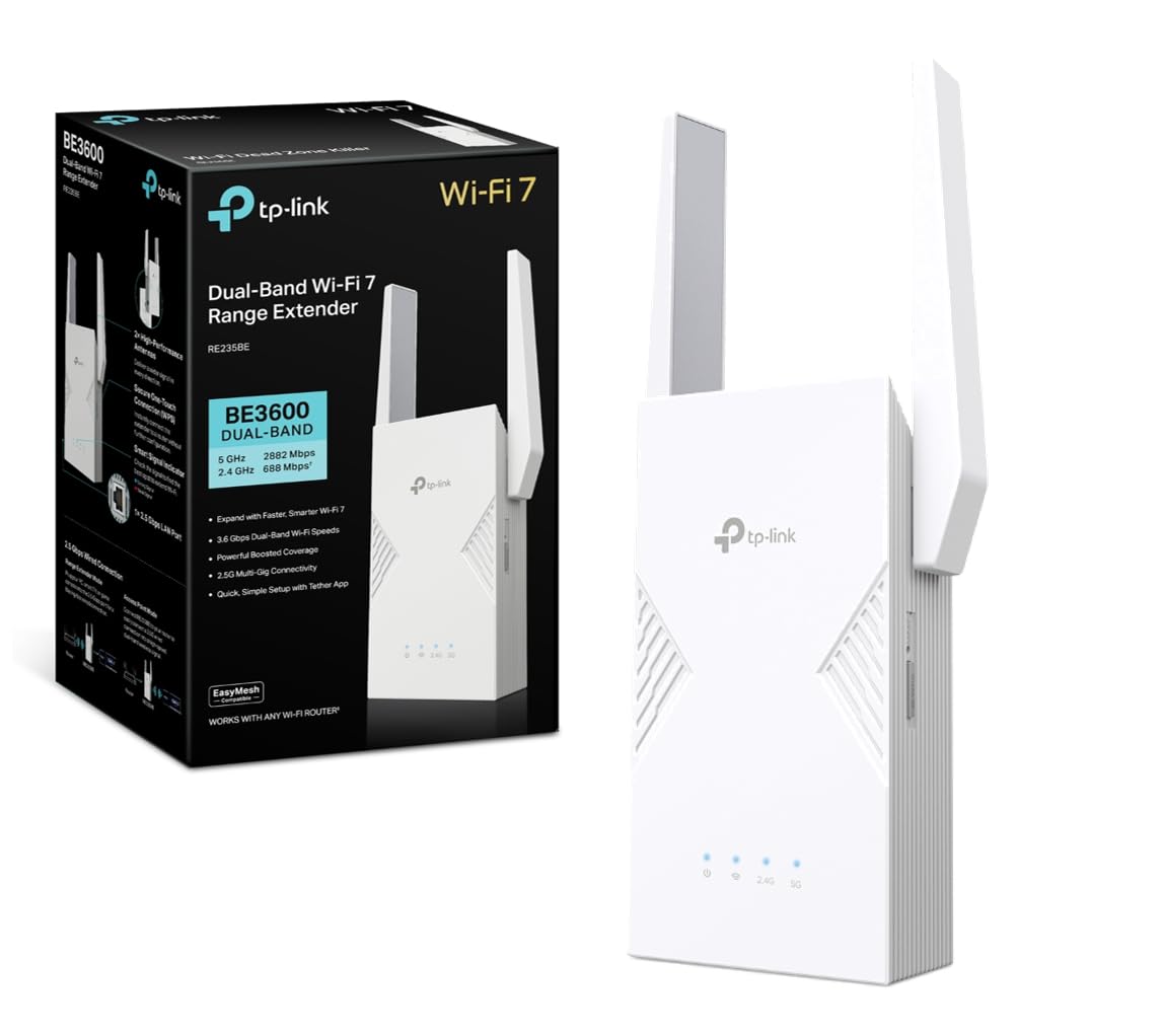 TP‑Link RE235BE WiFi Extender 7 BE3600 | Dual Band 3.6Gbps, 2.5Gbps Port, EasyMesh Support, MLO, Smart Roaming