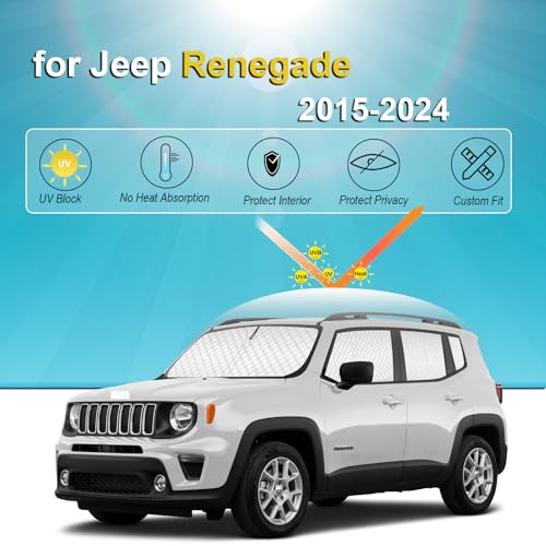 Image of KMF 8pcs Thicken Sun Shades for Jeep Renegade 2015-2024 Accessories, Windshield Sunshade Full Car Window Covers for Side Rear, UV Block and Privacy Blackout for Camping Outdoor
