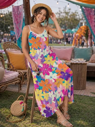 Image of SUZONANA Women Plus Size Summer Maxi Dress Spaghetti Strap Loose Sundress
