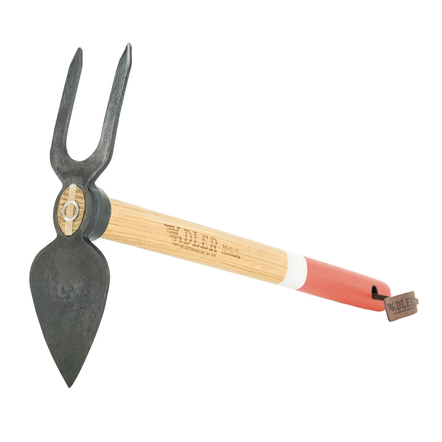 ADLER Set da giardino 3 pezzi – zappa forgiata Ivy & Cazzuola Holly – 45 cm manico in legno di frassino, certificato FSC® – Made in Germany (Daisy – 2 denti con foglia di cuore – rosa/bianco)