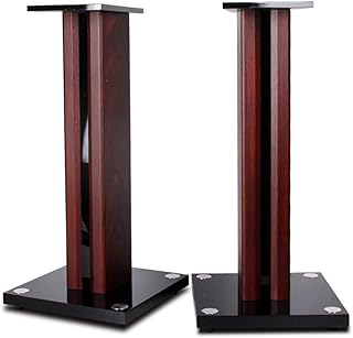 Speaker Stands, Metal Wooden Audio Mounts, Bottom Rubber Shock Absorbing Pad, Height 65.5cm, Stands for Satellite Speakers & Bookshelf Speakers, Pair