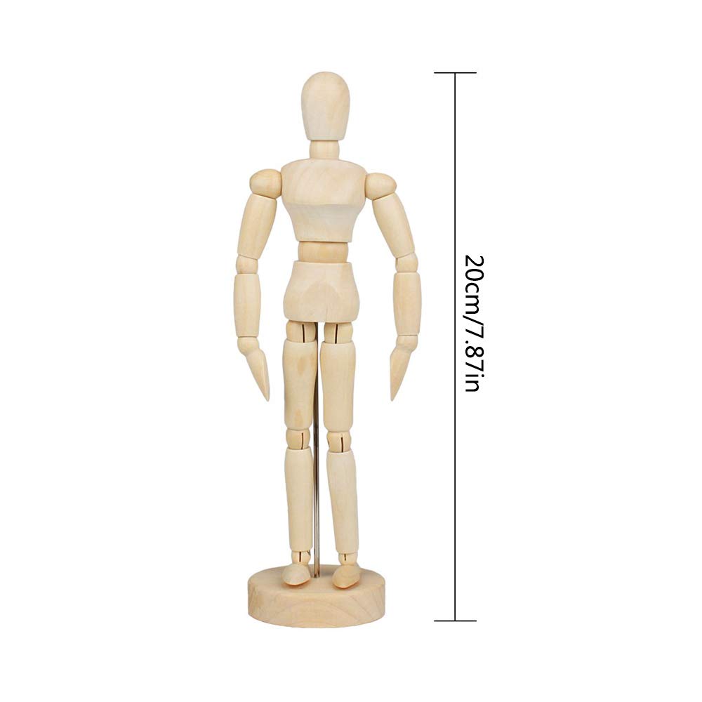 Gobesty Wooden Mannequin, 8 inch Flexible Movable Wooden Manikin, Adjustable Drawing Mannequin