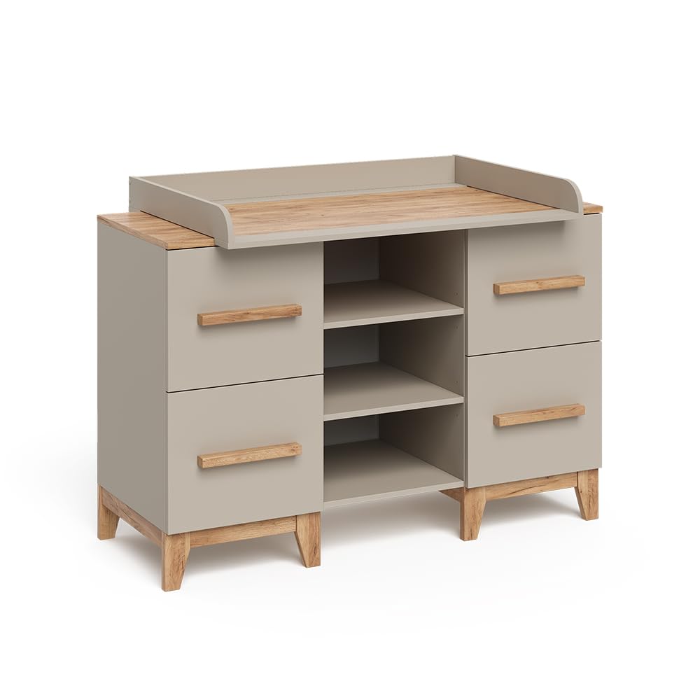VitaliSpa Fasciatoio Malia, Cashmere/Artigianale, 133 x 98 cm | XL con 4 cassetti, con fasciatoio rimovibile per l'utilizzo come cassettiera