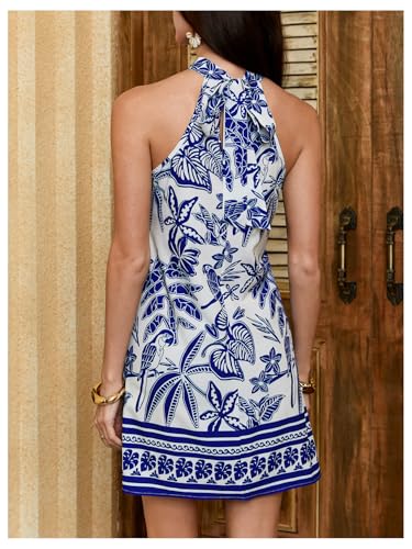 Image of Floerns Women's Sleeveless Floral Print Sundress Halter Neck A Line Short Dress