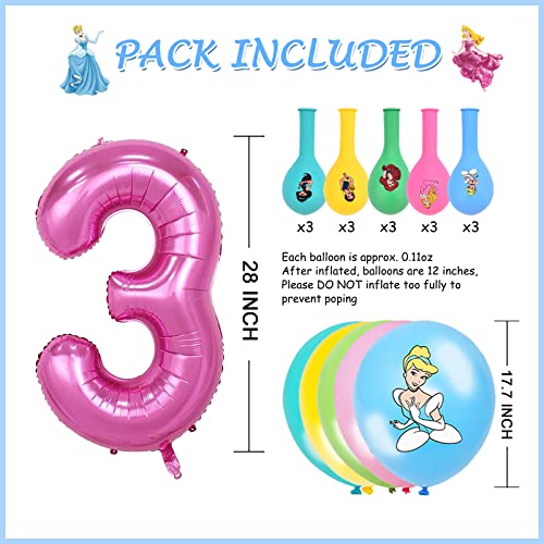26 Pcs Party Balloons Cartoon Themed Birthday Party Foil Balloons Latex Balloons Party Decoration For 3Rd Birthday Party (Pink-3Rd) #TOP1