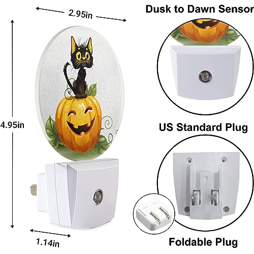 Image of Plug in Nightlight Thanksgiving Harvest Cat Sit on Pumpkin Night Light Cute Black Cat Kitten Funny Pumpkin Plug-in Nightlight Auto On /Off for Men Women Boys Girls, LEDLAMP3016