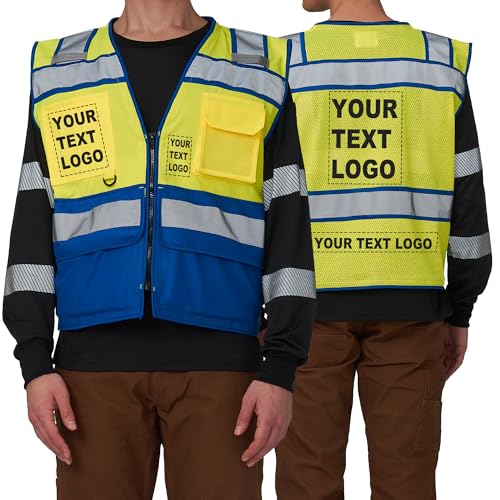 Image of A-SAFETY High Vis Reflective Safety Vest for Men Women Zipper Ipad Pockets Mesh Construction Apparel Neon Vest for Work