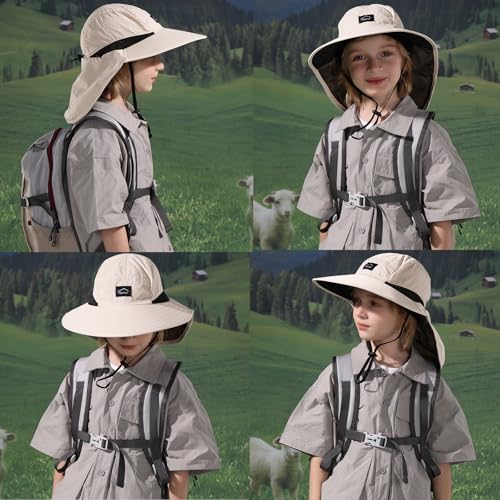 Image of ZOORON Kids Sun Hat with Neck Flap UPF 50+ UV Protection Wide Brim Breathable Fishing Safari Beach Summer Hat for Boys Girls