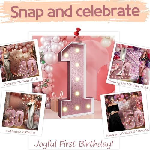 imprsv Marquee Numbers Rose-Gold 3FT: Rose Gold Party Decor - Light Up Number 0 Large 3 Feet Tall - Birthday Decorations for Him Her 10th 30th 40th 50th