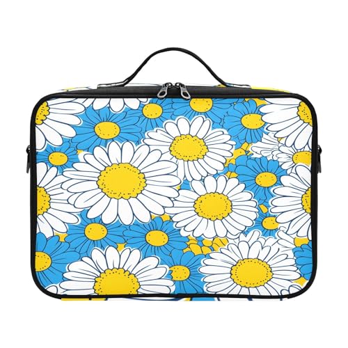 zyrtty Travel Makeup Train Case Plant Chrysanthemum Flower Blue Cosmetic Organizer Portable Storage Bag with Adjustable Dividers for Cosmetics Brushes Toiletry Jewelry Digital Accessories