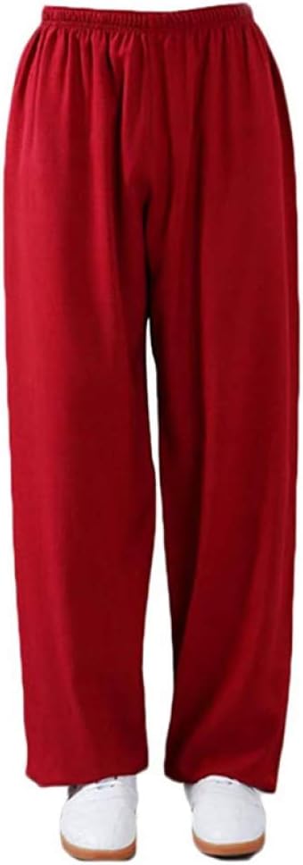 asdxzMartial Arts Pants Tai Chi Pants Men Women Traditional Training Pants Kung Fu Wing Chun Pants,Red-M